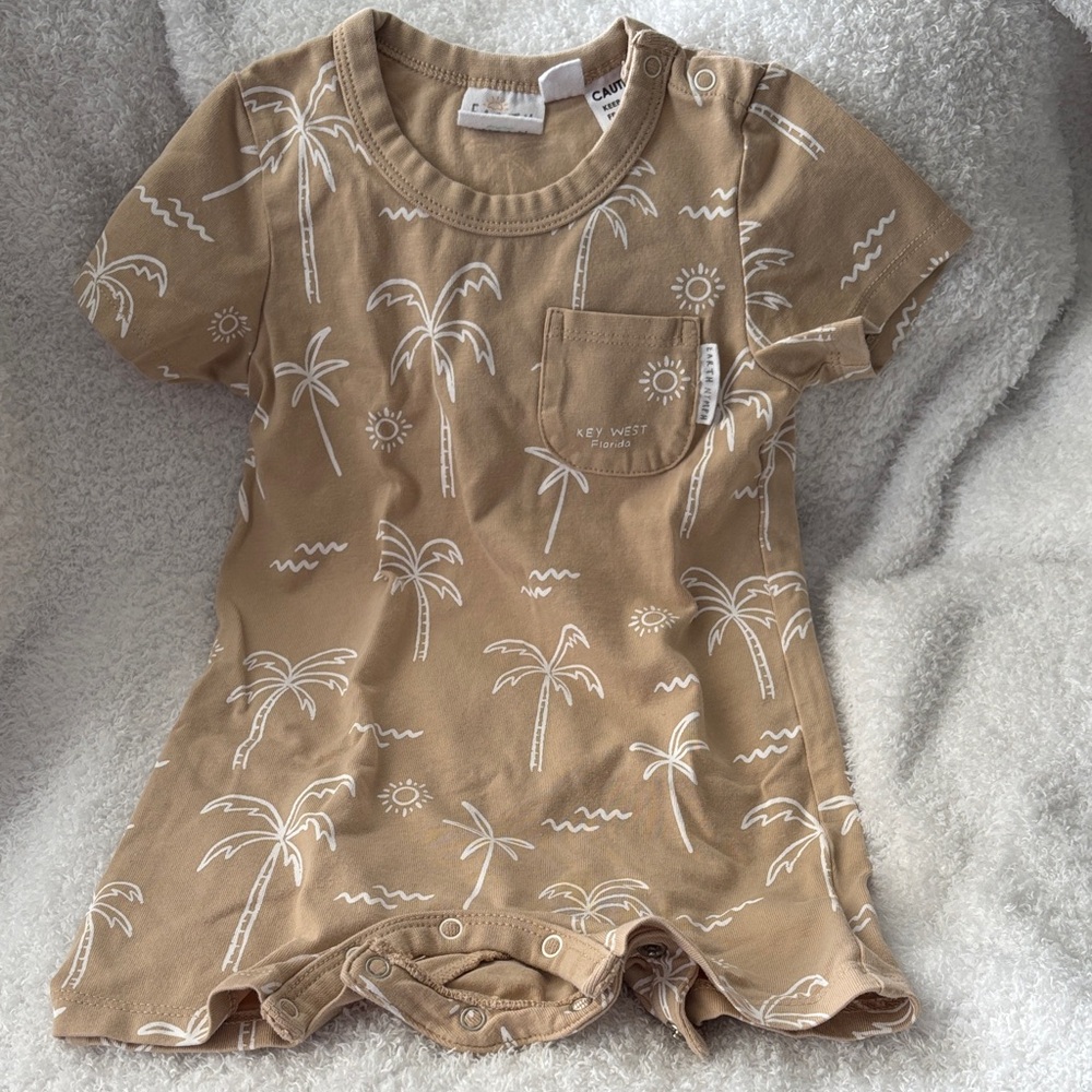 Tan Palm Tree Print Kids One Piece